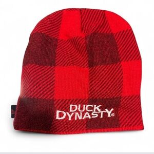 Duck Dynasty beanie knit buffalo plaid red winter cap pull on unisex stretch